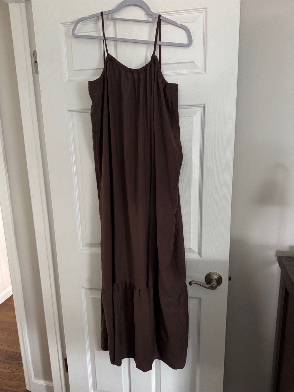 Sleek Brown Spaghetti-Strap Maxi Dress